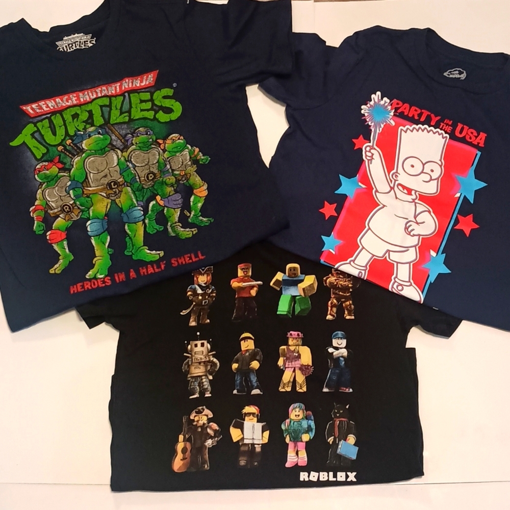EUC BOYS BART SIMPSON & NINJA TURTLES & ROBLOX TEES SIZE 10-12